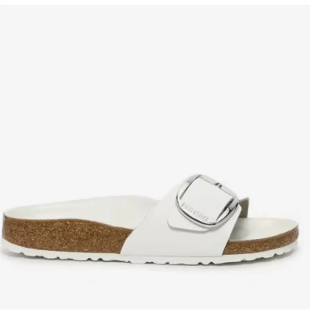 Birkenstock MADRID White Sandals with Metallic Buckle - Picture 6 of 10